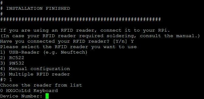 Phoniebox Installer RFID Reader auswählen