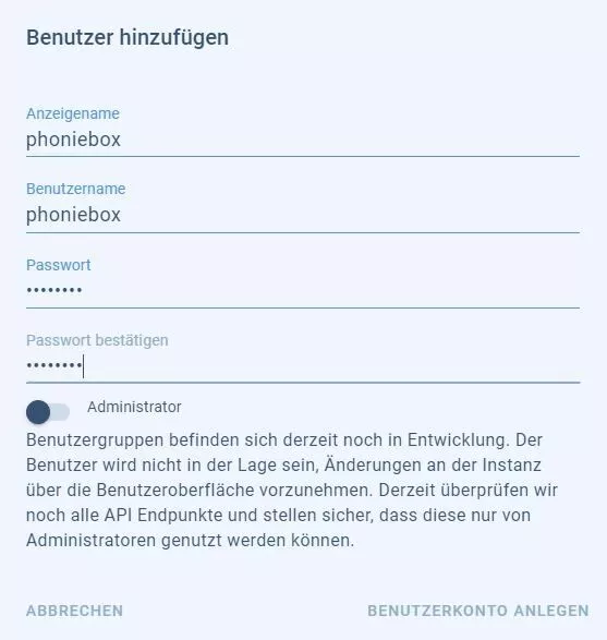 Homeassistant Benutzer Phoniebox